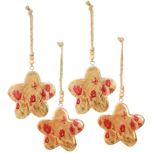 Artikel Houten hanger Lentebloemen in natuurlijk roze H9cm 4 st.
