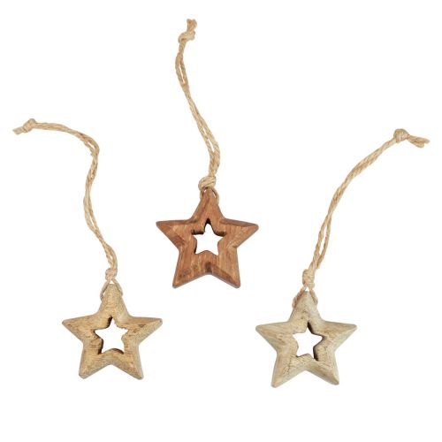 Artikel Houten hangers houten sterren natuurlijke kerstboomversiering Ø4,5cm 8st