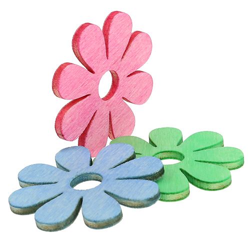 Floristik24 Houten bloemen voor het strooien roze, groen, blauw Ø4cm 72 st