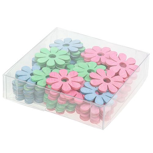 Floristik24 Houten bloemen voor het strooien roze, groen, blauw Ø4cm 72 st