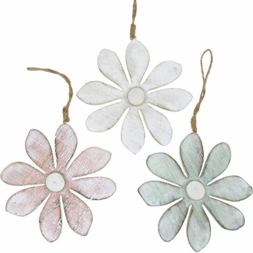 Floristik24 Houten bloemen om op te hangen, zomer, bloemen in pastelkleuren, lentedecoratie Ø16cm 3st