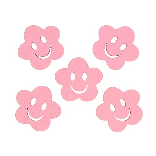 Houten bloem met gezicht roze 2,5 cm 48p