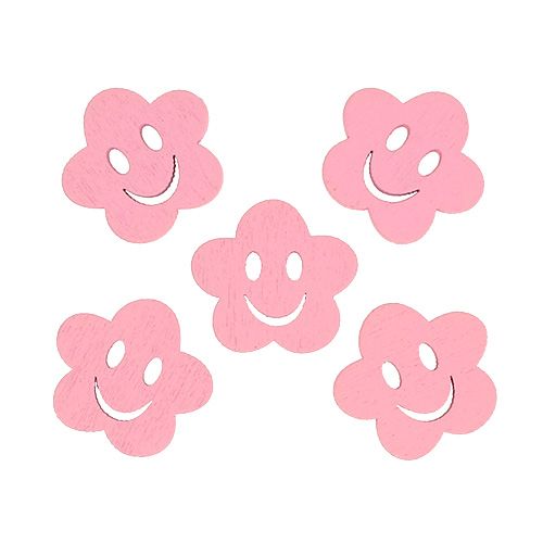 Floristik24 Houten bloem met gezicht roze 2,5 cm 48 st