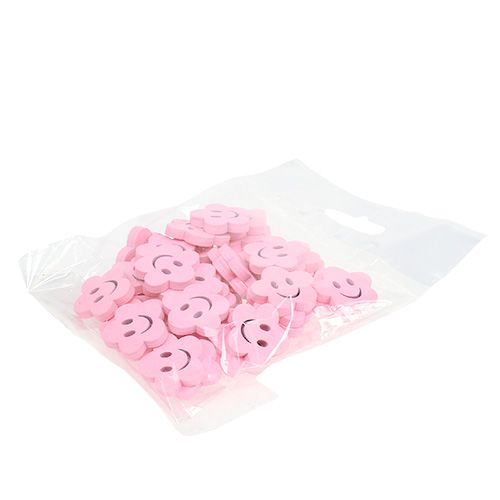 Floristik24 Houten bloem met gezicht roze 2,5 cm 48 st