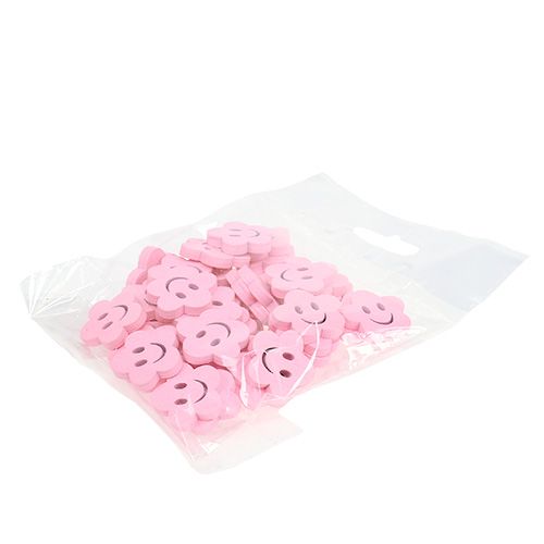 Floristik24 Houten bloem met gezicht roze 2,5 cm 48p