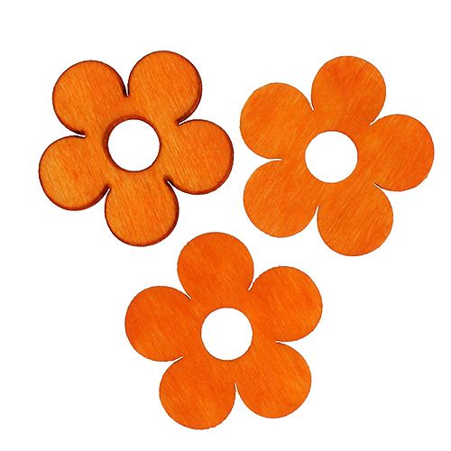 Houten bloem voor verstrooiing oranje 4cm 72st
