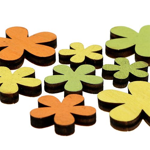 Floristik24 Houten bloem 2-3.5cm oranje, groen, geel 36st