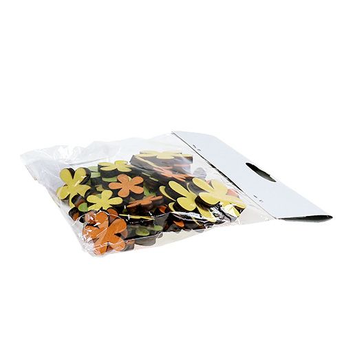 Floristik24 Houten bloem 2-3.5cm oranje, groen, geel 36st