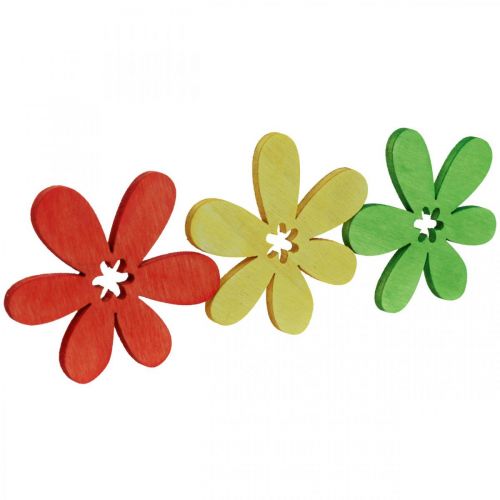 Artikel Houten bloemen strooidecoratie bloemen hout geel/oranje/groen Ø4cm 72 st