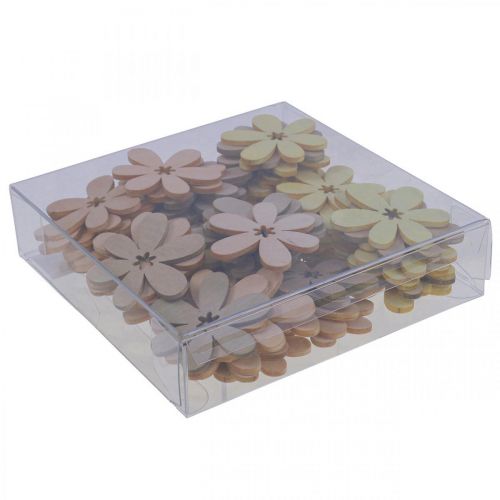 Floristik24 Houten bloemen strooidecoratie bloemen hout beige/geel/roze Ø4cm 72 st