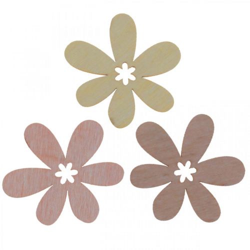 Floristik24 Houten bloemen strooidecoratie bloemen hout beige/geel/roze Ø4cm 72 st