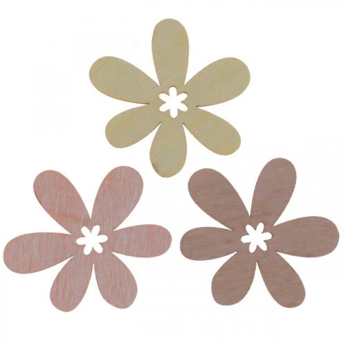 Floristik24 Houten bloemen strooidecoratie bloesems hout beige/geel/roze Ø4cm 72st