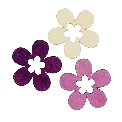 Floristik24 Diverse houten bloemen. Paars, wit 4cm 72 st