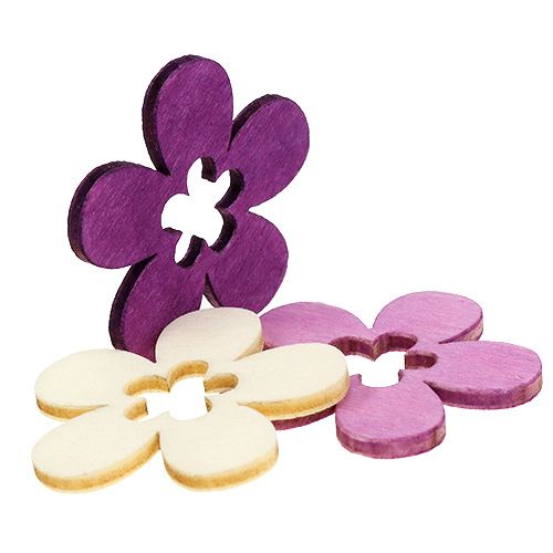 Floristik24 Diverse houten bloemen. Paars, wit 4cm 72 st