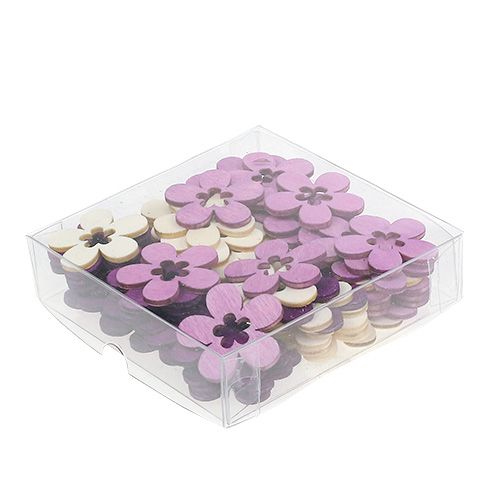 Floristik24 Diverse houten bloemen. Paars, wit 4cm 72 st