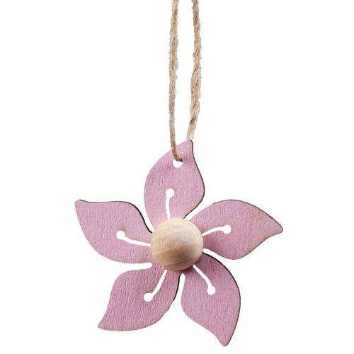 Artikel Houten bloemen hangdecoratie hout paars, roze, wit 4,5cm 24 st