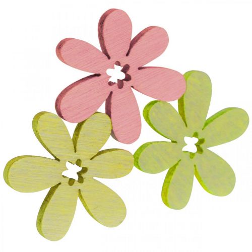 Artikel Houten Bloemen Strooi Decoratie Bloemen Hout Geel/Roze/Groen Ø2cm 144 Stuks