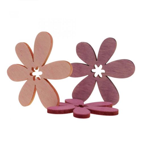 Artikel Houten bloemen strooidecoratie bloesems hout paars/violet/roze Ø2cm 144st