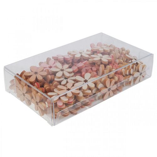 Artikel Houten bloemen strooidecoratie bloemen hout oranje/roze/wit 2cm 144 st