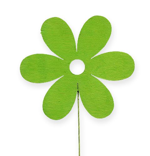 Floristik24 Houten bloem op draad 8cm assorti 3 kleuren 12st