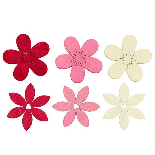 Floristik24 Houten bloemen 4cm roze assorti 72 st