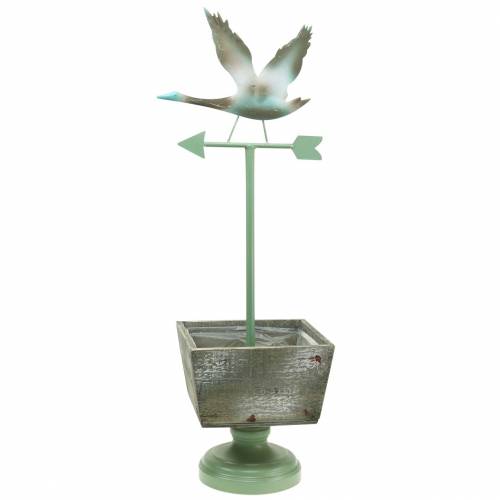 Bloempot met voet windwijzer hout naturel/groen 26x20cm H68cm