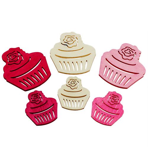 Artikel Houten cupcakes tafeldecoratie pastelkleuren muffins verjaardagsdecoratie 24 st