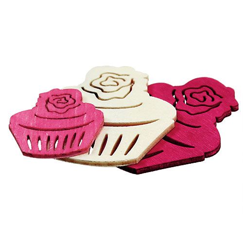 Artikel Houten cupcakes tafeldecoratie pastelkleuren muffins verjaardagsdecoratie 24 st