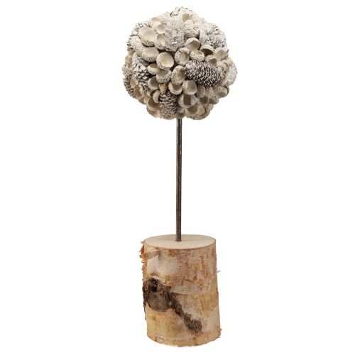 Artikel Houten decoratieboom winterdecoratie berk eikels kegels wit H40cm