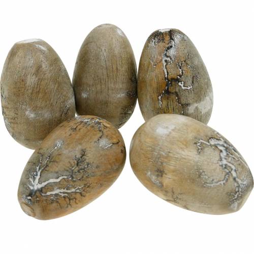 Floristik24 Deco kippenei, paaseitjes van mangohout naturel 12 stuks