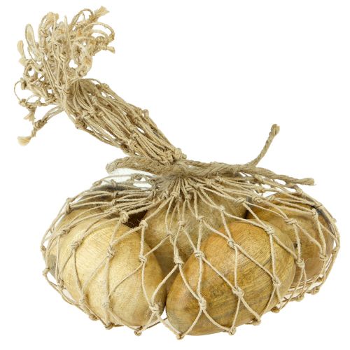 Artikel Houten eieren mangohout in jute net Paasdecoratie naturel 7-8cm 6 st.