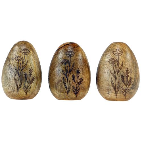 Artikel Houten eieren natuurlijk mangohout Paaseieren van hout bloemendecor H10cm 3 st.