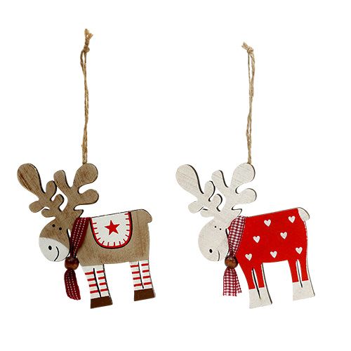 Houten figuur eland om op te hangen 11cm assorti 12st