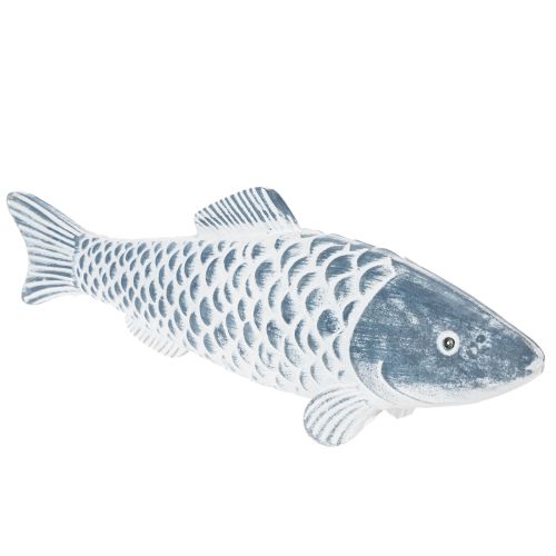 Houten vis in blauw en wit, visdecoratie, houtnerf, 35 cm, 1 stuk | Floristik24.nl