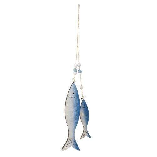 Houten vishangers vis blauw wit 11,5/20cm set van 2