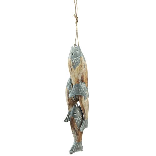 Houten vis zilvergrijze hanger met 5 vissen hout 15cm