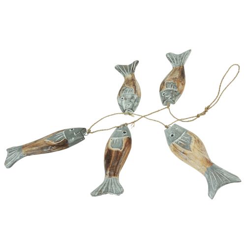 Artikel Houten vis zilvergrijze hanger met 5 vissen hout 15cm