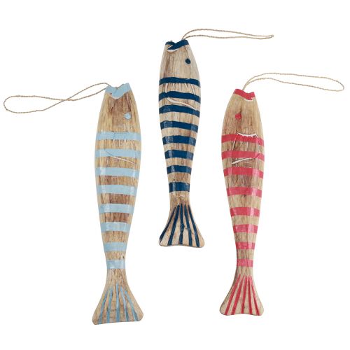 Houten vis om visdecoratie op te hangen hout 29cm gekleurd 3 stuks