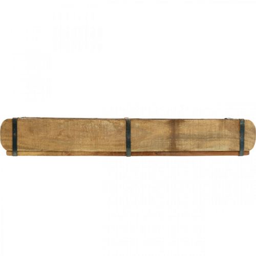 Artikel Houten plantenbak met metalen beslag, dubbele steenvorm, vintage plantenbak L57cm