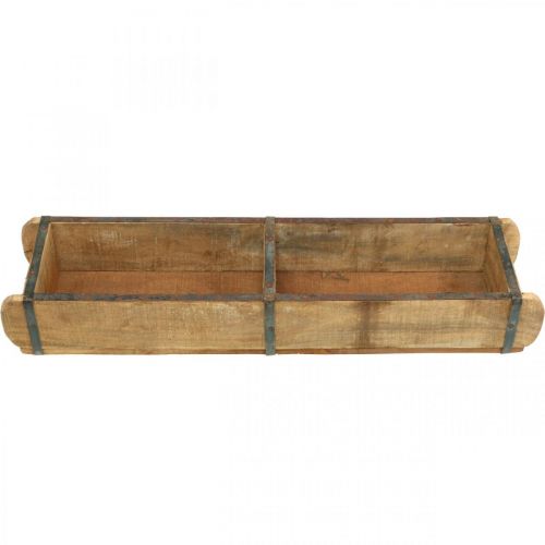 Artikel Houten plantenbak met metalen beslag, dubbele steenvorm, vintage plantenbak L57cm