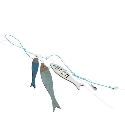 Houten visvormige hangdecoratie, blauw, 36 cm, 4 stuks | Floristik24.nl