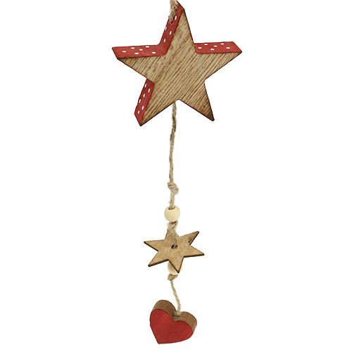 Artikel Houten hanger ster en engel naturel / rood 48cm 4st