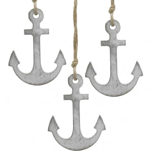 Ankerdecoratie, maritieme zomerdecoratie, hangdecoratie hout 12cm 5st