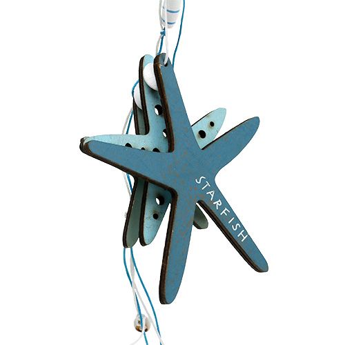 Houten hanger zeester blauw 36cm 4st