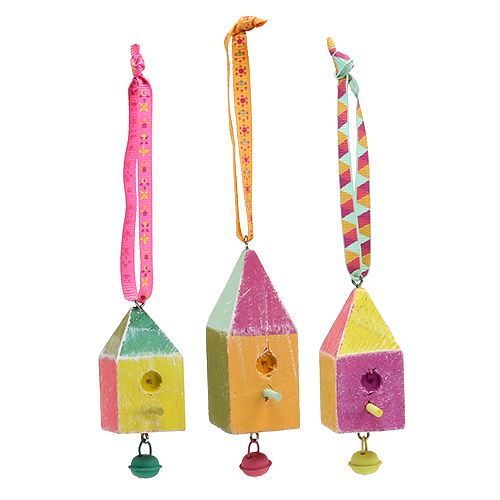Houten hanger vogelhuisje 7x3x3cm gekleurd 6st | Floristik24.nl