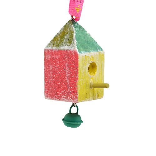 Houten hanger vogelhuisje 7x3x3cm gekleurd 6st | Floristik24.nl