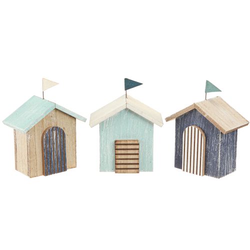 Floristik24 Houten huis strandhuis decoratie naturel blauw H9,5cm 3 st