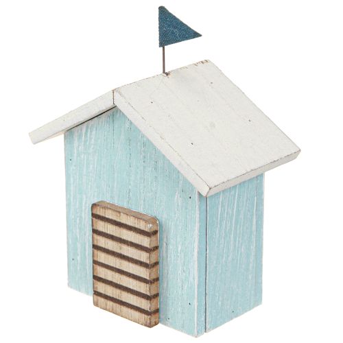 Artikel Houten huis strandhuis decoratie naturel blauw H9,5cm 3 st