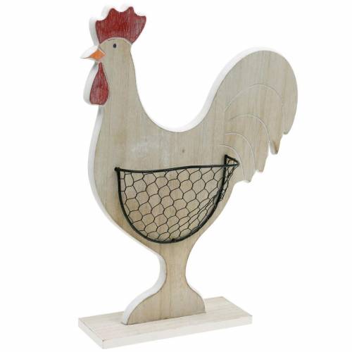Floristik24 Houten haan met mand, paasdecoratie, houten figuur om op te planten, lentedecoratie, decoratieve kip