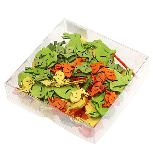 Artikel Houten konijn 2cm - 4cm kleurrijk assorti 96 stuks